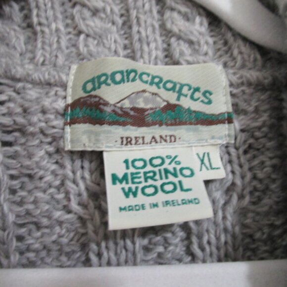 Aran Crafts Ireland 100% Merino Wool Cable Knit Cardigan Sweater XL 3/4 Sleeve - Picture 4 of 7